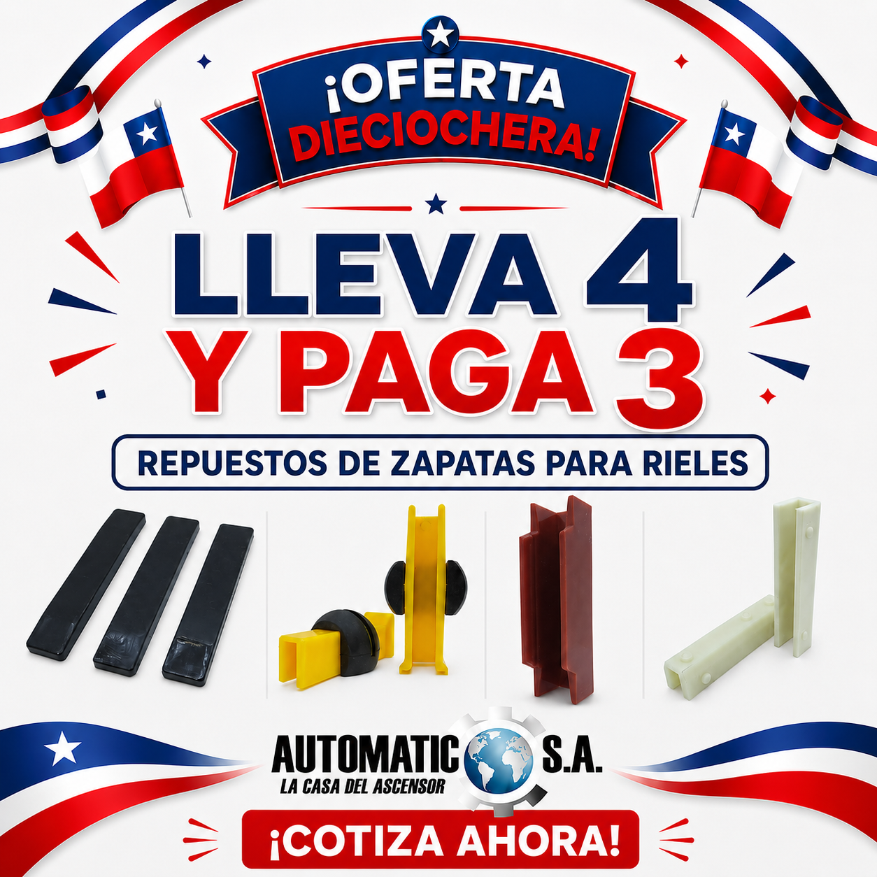OFERTA SEPTIEMBRE 2026 - REPUESTOS ZAPATAS GUIAS - LLEVA 4 PAGA 3