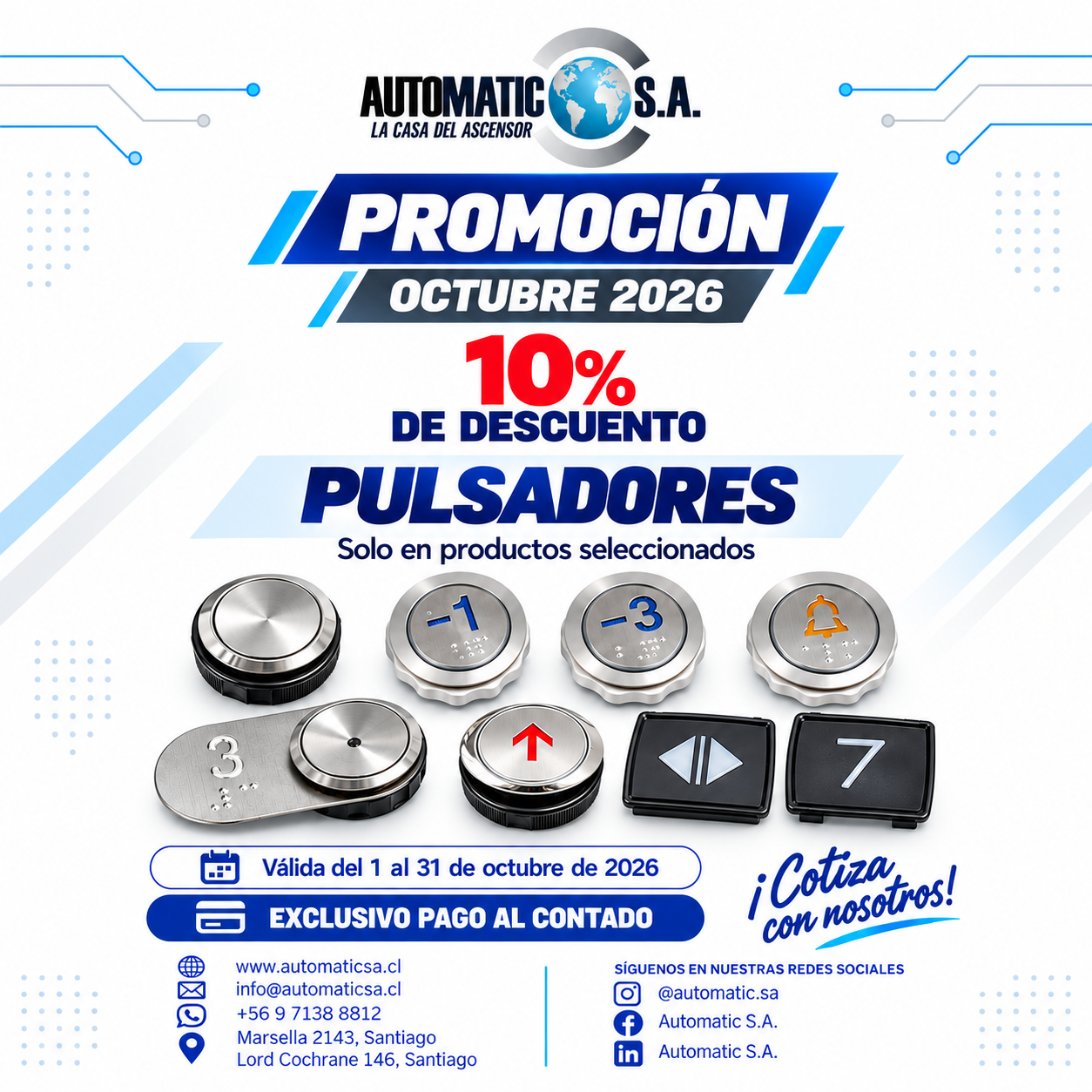 Promoción de pulsadores con 10% de descuento